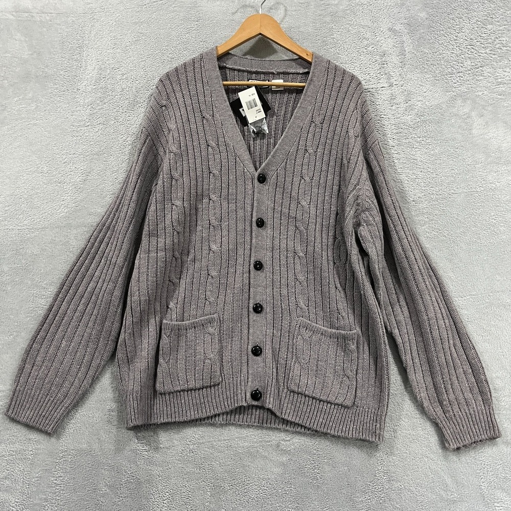 D'Avila Cardigan‎ Mens XL Sweater Cable Knit Grey Button Academia Career Office